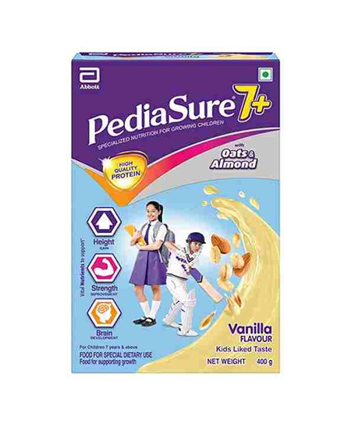 Pediasure 7 Specialized Nutrition Drink Vanilla Flavour 400 gm Powder for Growing Children,Supports Height Gain,Muscle Strength  Brain Development